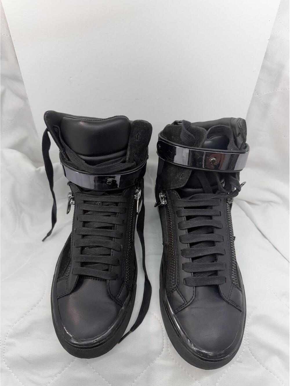 Zara Man Size 42 High Top Sneakers Side Zip Ankle Strap Black - Gently Used US 9